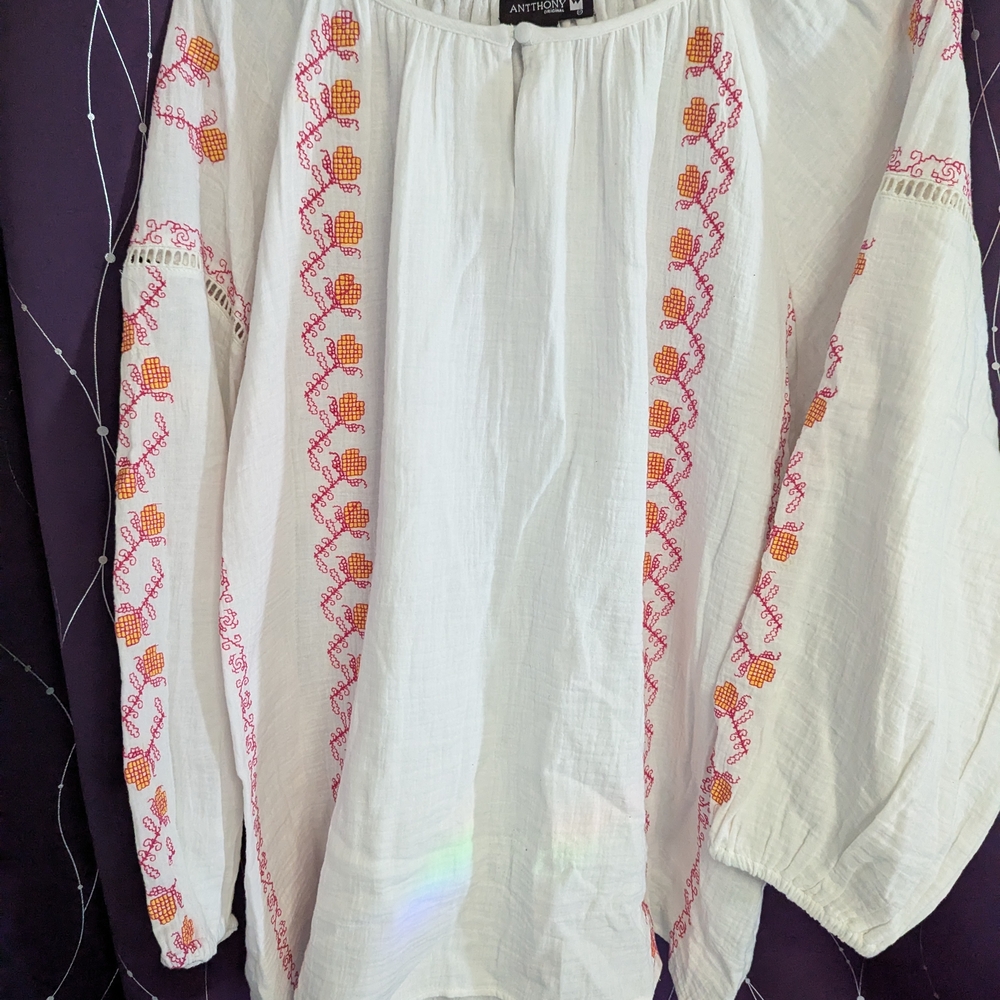 Antthony Cream Long Sleeve Embellished Blouse